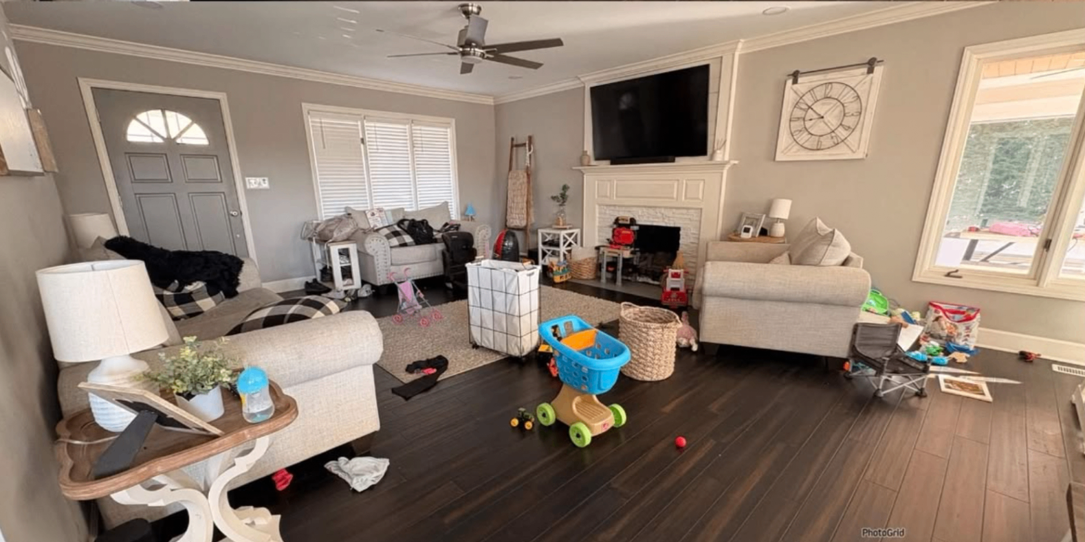 Cluttered family living room before LH Cleaning